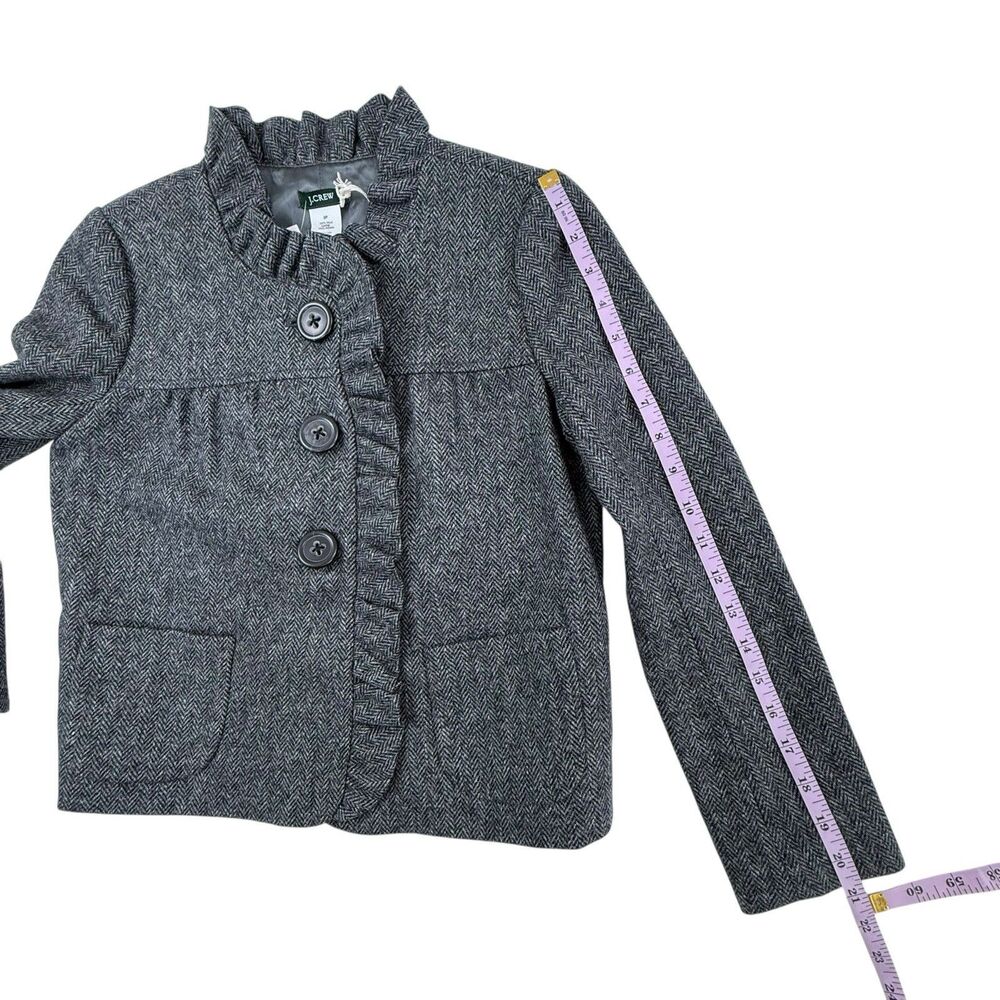 NEW J Crew Fiona Jacket Blazer Women 0 P Gray Wool Herringbone Ruffle Academia - Picture 10 of 10